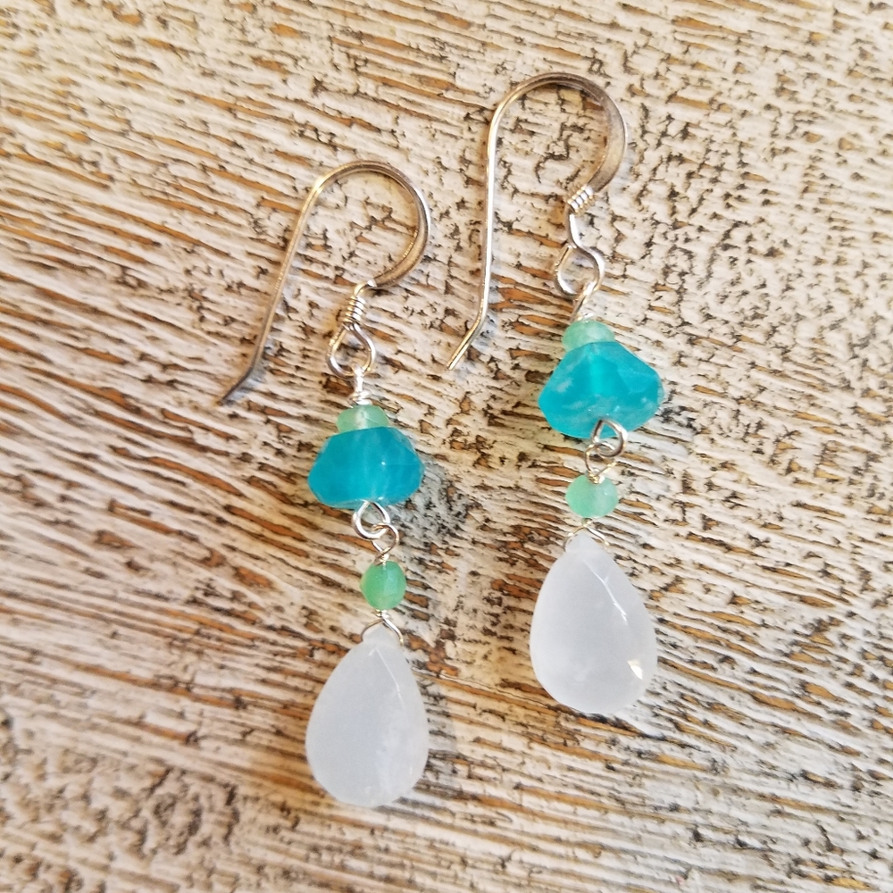 Amazonite, aquamarine chandelier earrings